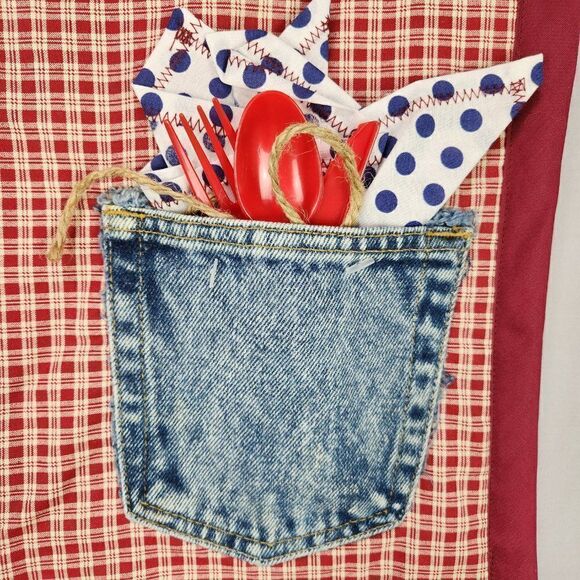 2 Western Country Plaid Placemats with Denim Utensil Pocket - Picture 2 of 3